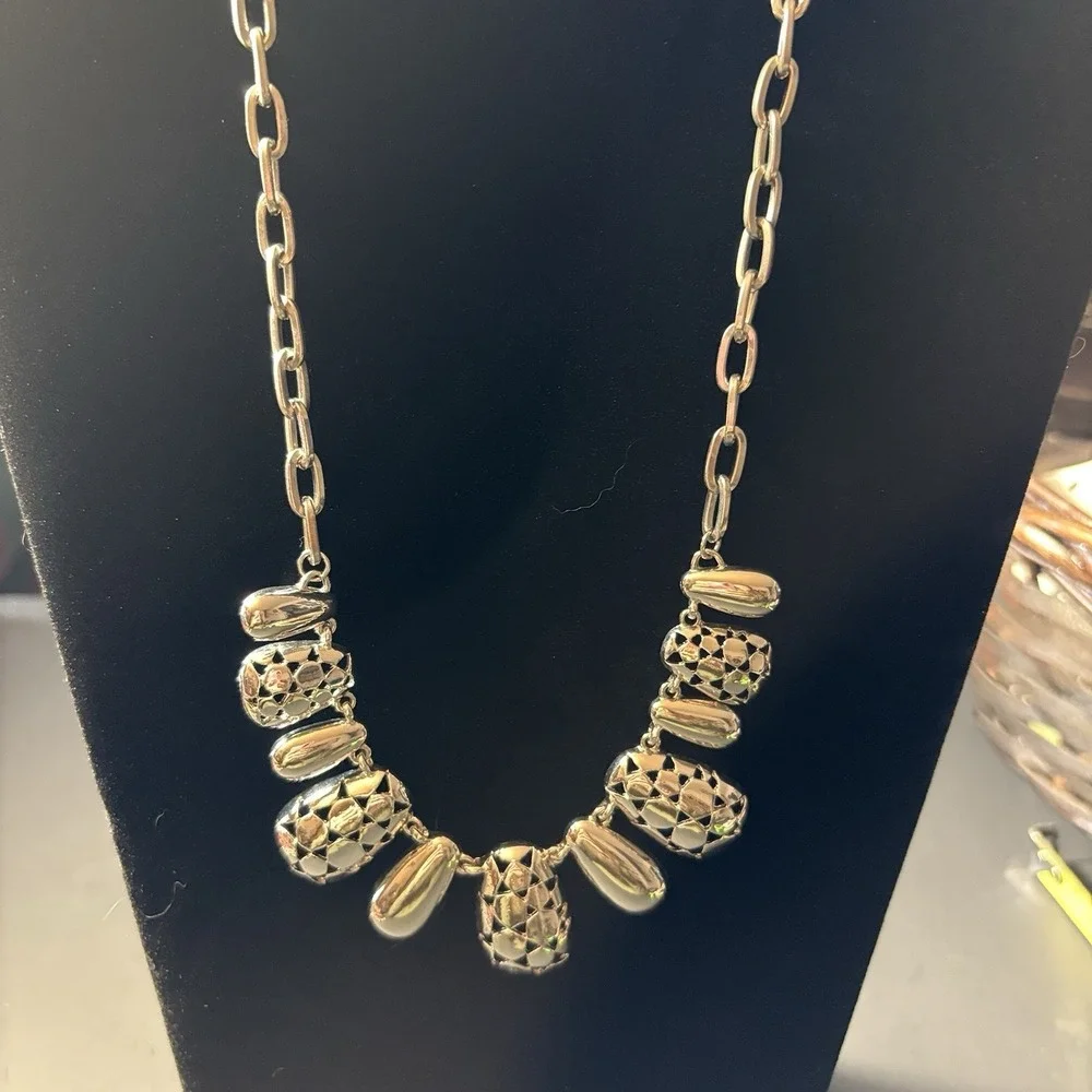 Statement Necklace Boho Chunky Silver Tone Metal Rhinestone‎ Modernist